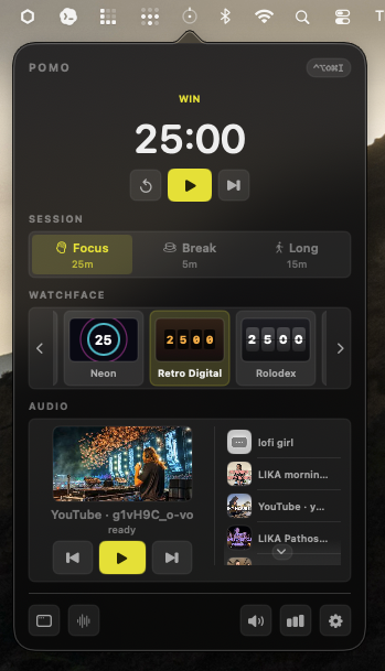 Pomo menu bar popover