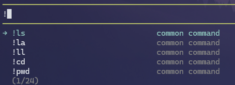 Bang command autocomplete with common commands