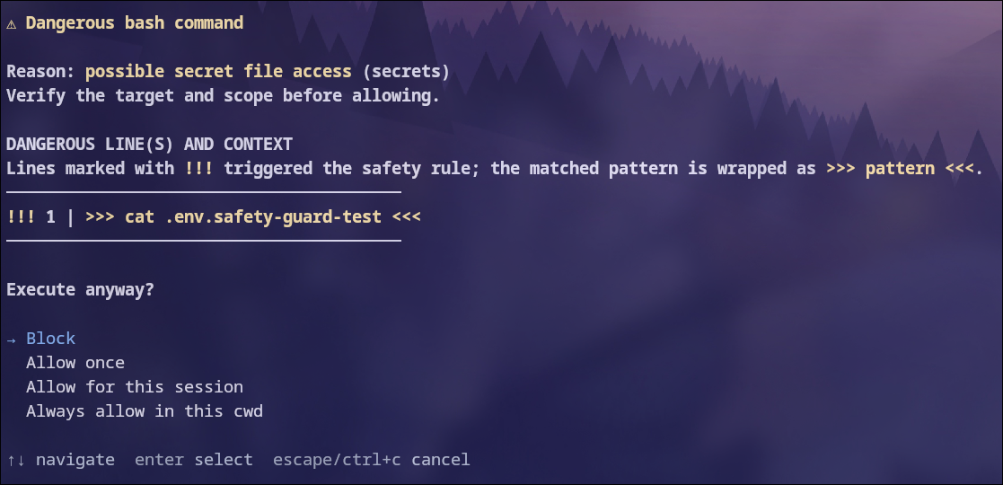 Safety guard confirmation prompt