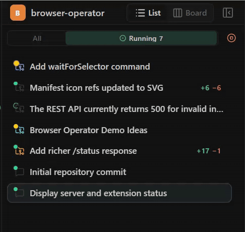 Git workflow status in list view
