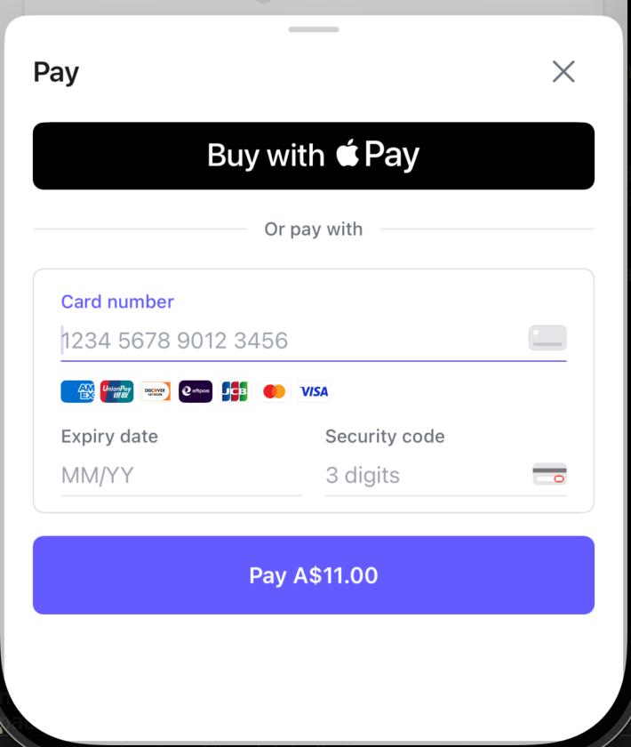 Card payment sheet with Apple Pay