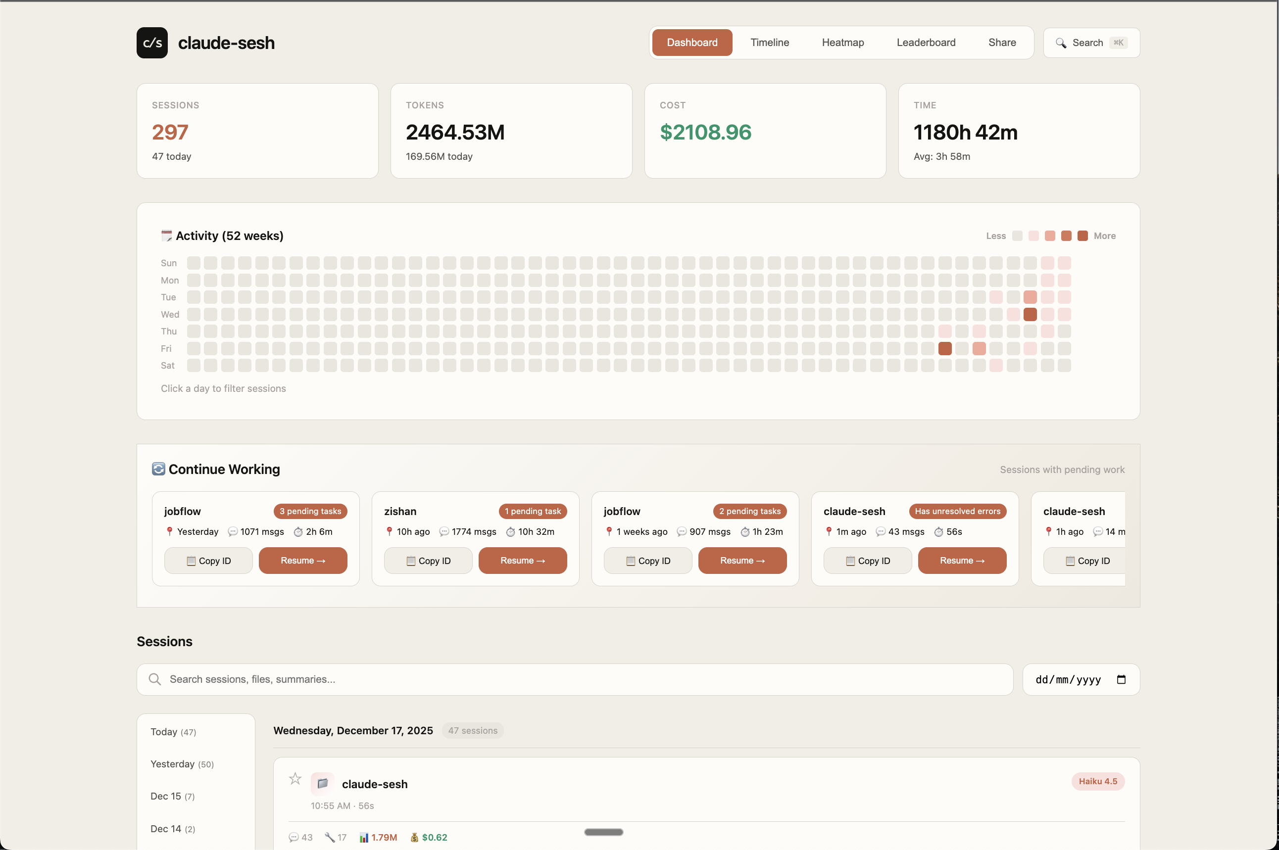 claude-sesh dashboard