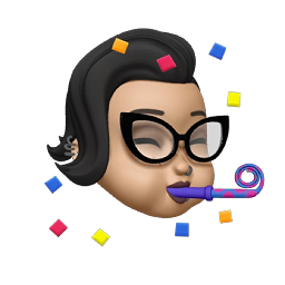 Darlene — Party An edgy woman with a dramatic side-swept undercut, cat-eye glasses, and multiple ear piercings. A celebratory party expression.