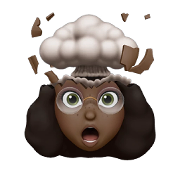 Mary — Mind Blowing A playful young woman with a beanie, gold-rim glasses, freckles, and fluffy curls. A mind-blown shocked reaction.