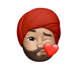 Krishna — Kiss A traditionally styled man in a turban with a full moustache and beard. A puckered kiss expression.