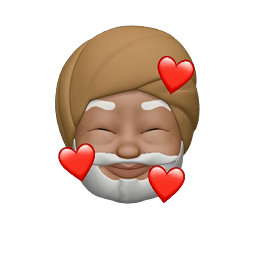 Salman — Lovely An older man in a turban with a full white beard and moustache. A soft affectionate expression.