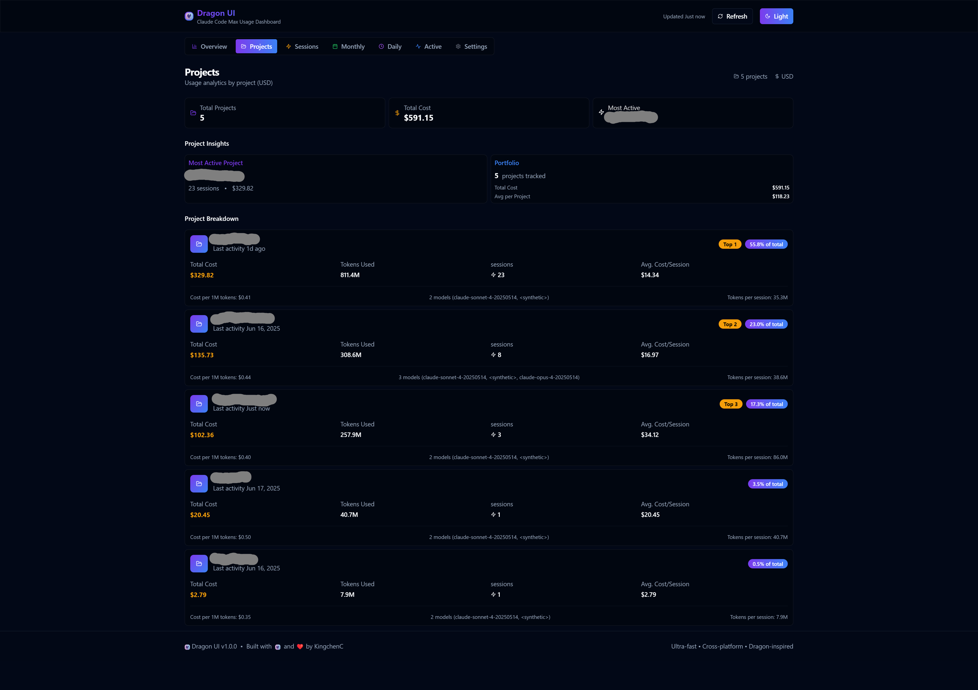 Dragon UI Projects Page