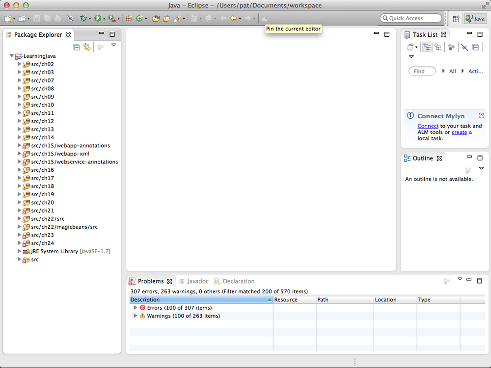 Learning Java examples in Eclipse’s Java editing perspective