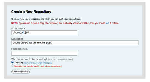 Figure 4-5. Creating a new repository on GitHub.