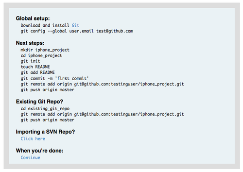 Figure 4-7. Instructions for a new repository.