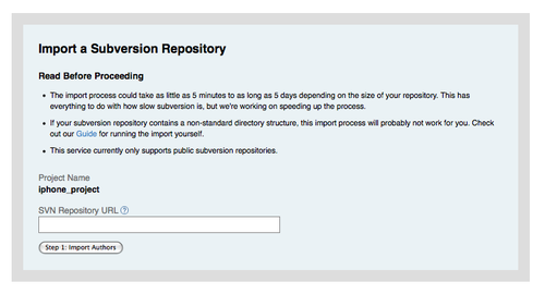 Figure 4-9. Subversion importing interface.