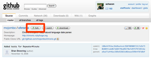 Figure 4-14. Get a writable copy of any repository by clicking the "fork" button.