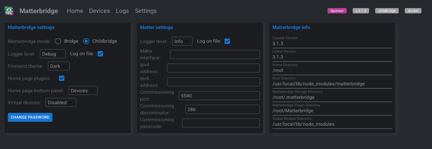 Matterbridge Configuration Screenshot