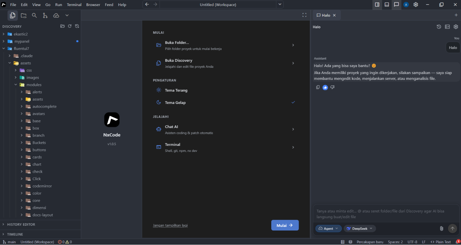 Tampilan NxCode IDE