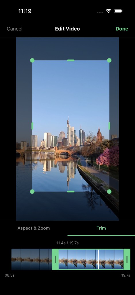 3 — Edit Video, Trim tab & filmstrip