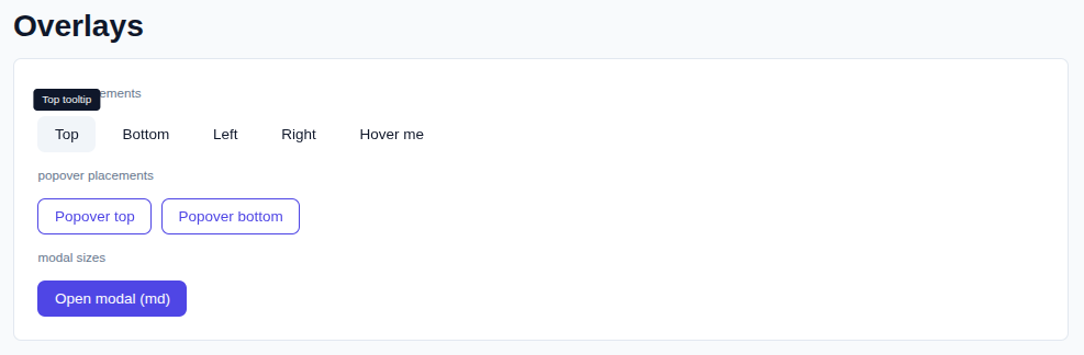 Overlays — tooltips, popovers, modal