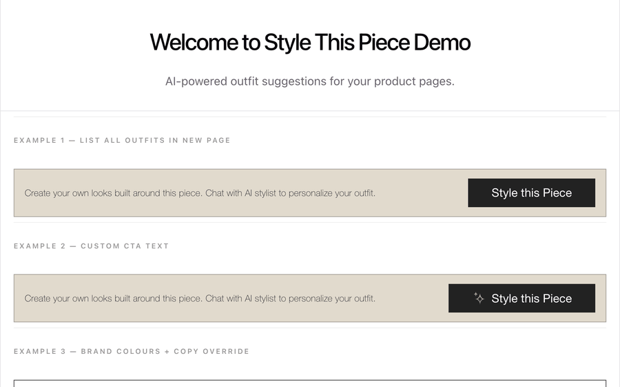 Style This Piece demo — click to stream outfits and browse results