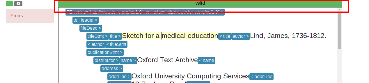 This image shows the location of the validation bar, above the editing pane.
